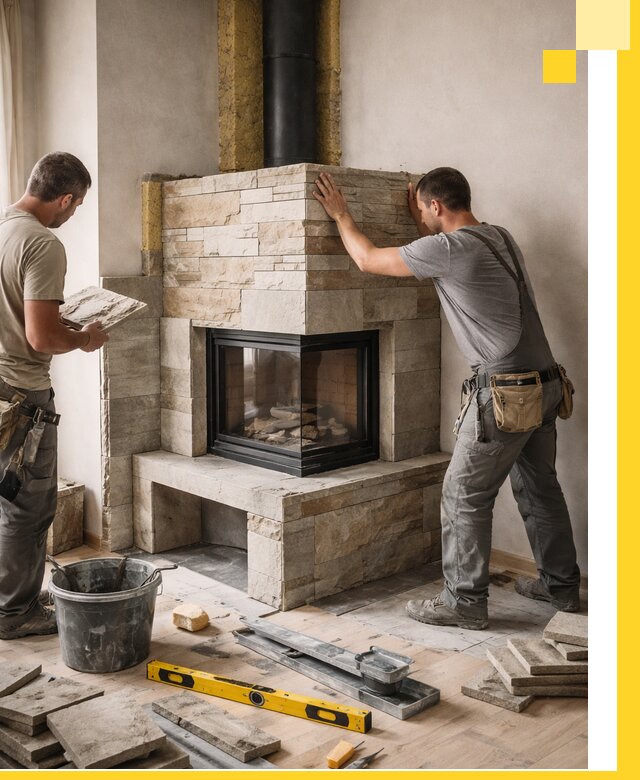 Угловые камины под ключ проект, монтаж и отделка в Новотроицке