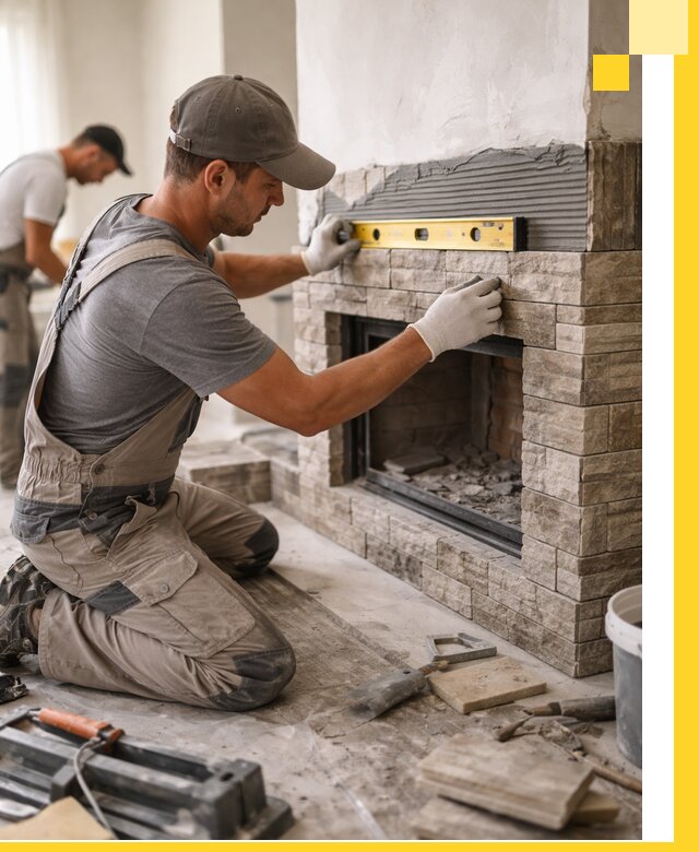 Облицовка каминов в Новотроицке, монтаж и отделка натуральным камнем