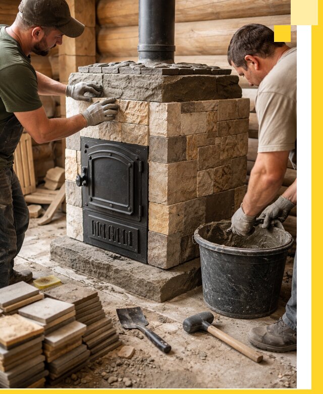 Облицовка банной печи под ключ в Новотроицке: камень и плитка