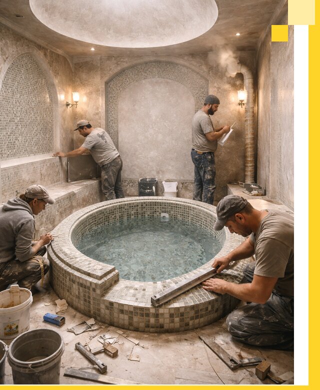 Профессиональное строительство хамама с бассейном в Новотроицке под ключ