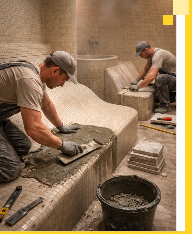 Лежаки для хамама под ключ в Новотроицке, проект и монтаж