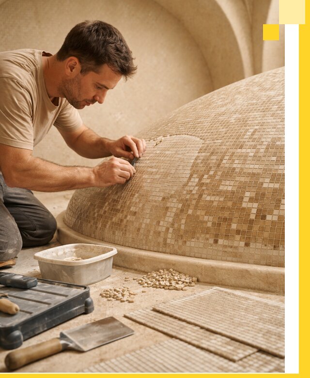 Профессиональная укладка мозаики для хамама под ключ в Новотроицке